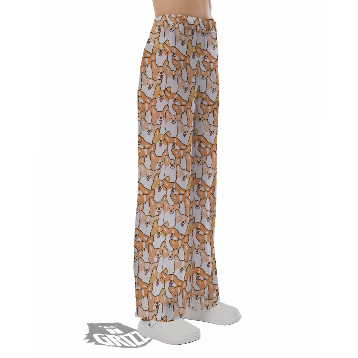 Happy Corgi Print Pattern Pajama Pants-grizzshop