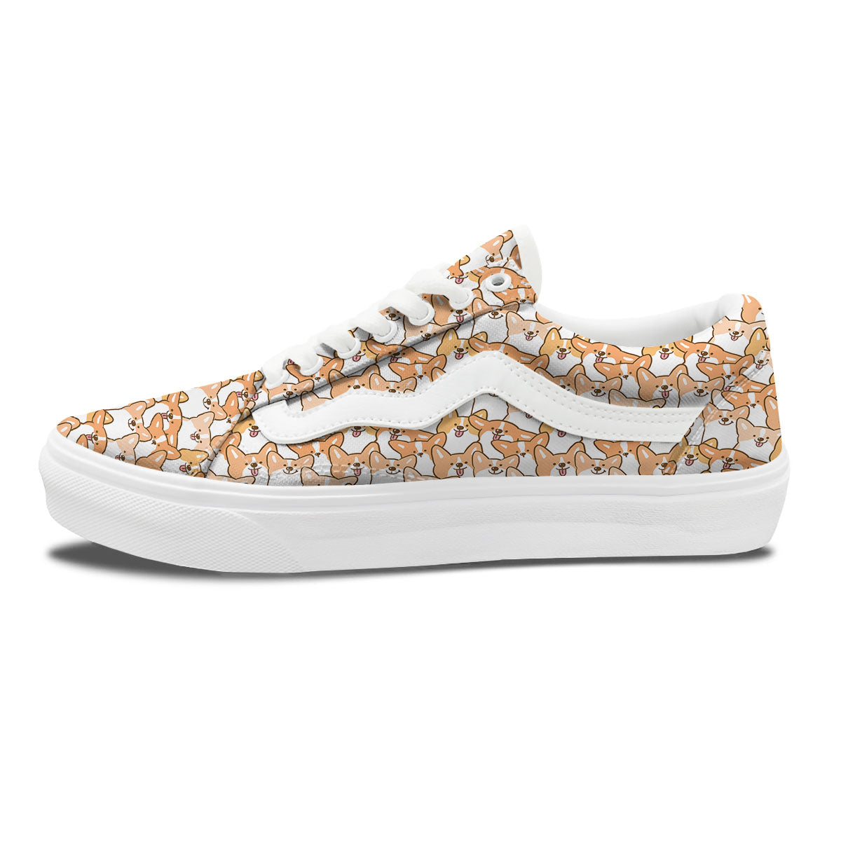 Happy Corgi Print Pattern Skate Shoes-grizzshop