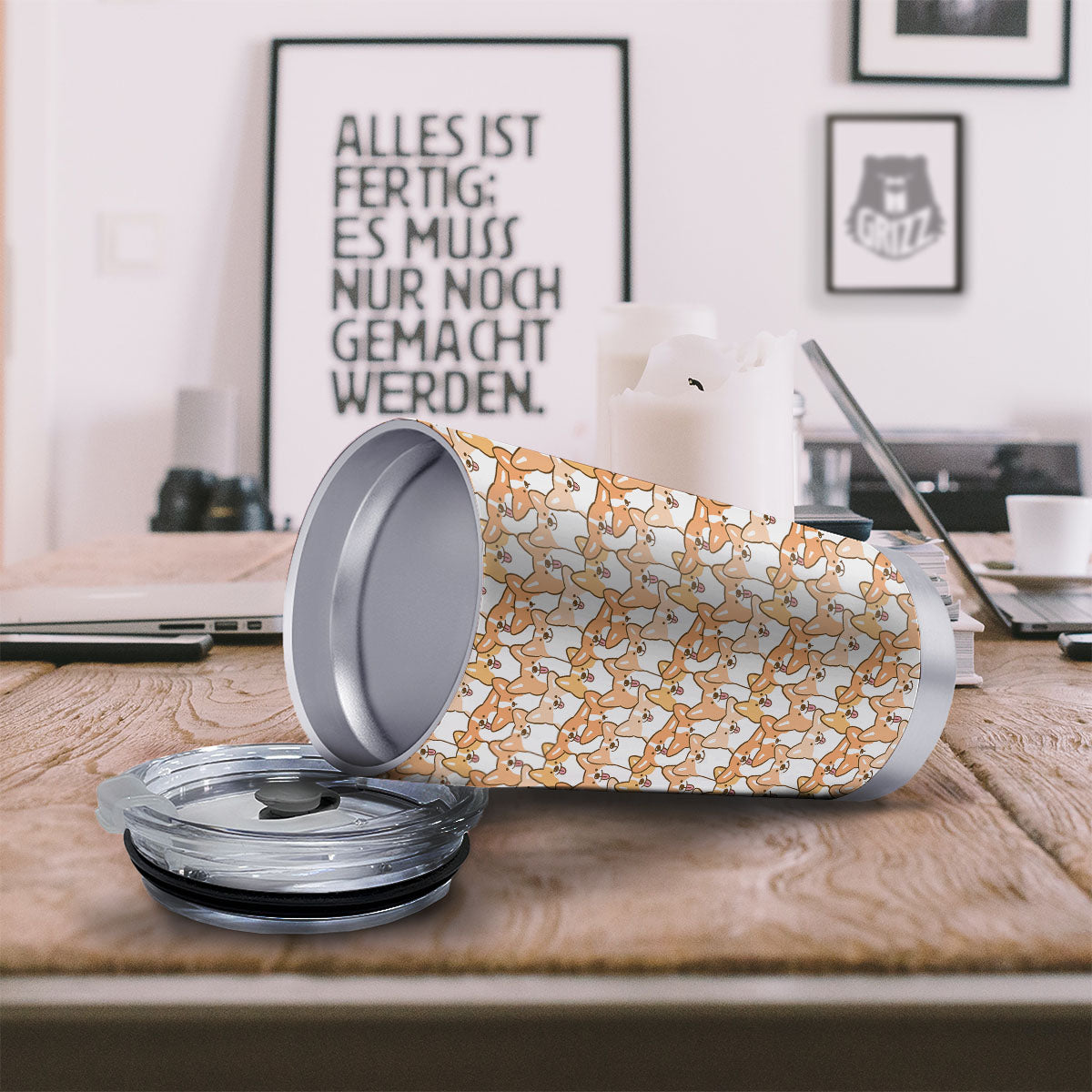 Happy Corgi Print Pattern Tumbler-grizzshop