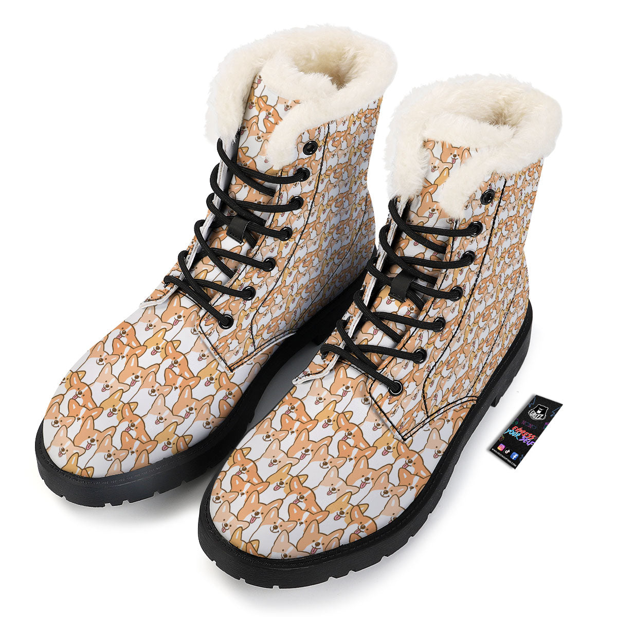 Happy Corgi Print Pattern Winter Boots-grizzshop