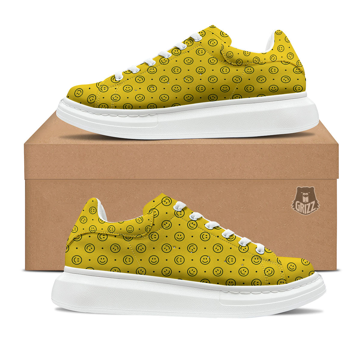 Happy Emoji Print Pattern Platform Shoes-grizzshop