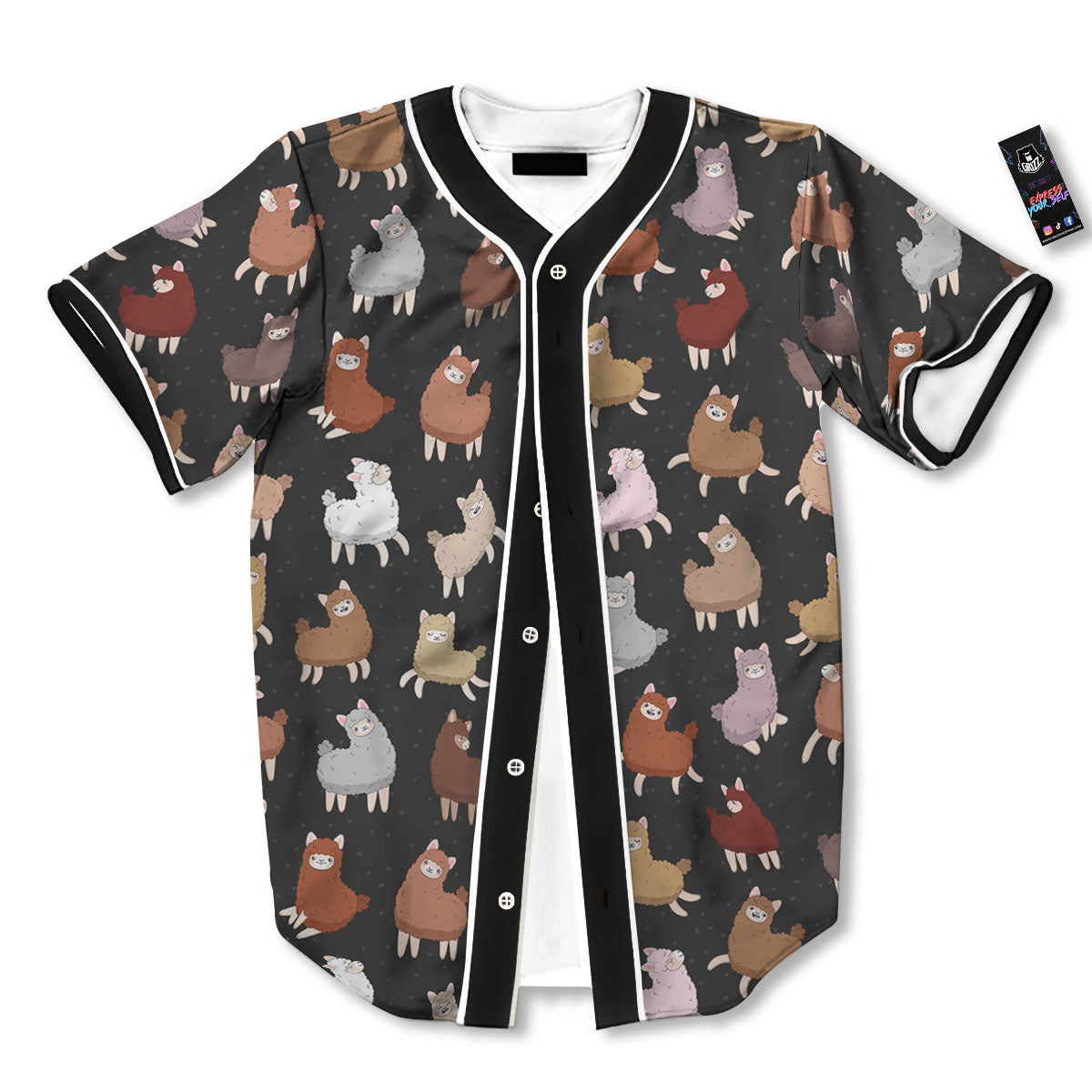 Happy Llama Print Pattern Baseball Jersey-grizzshop
