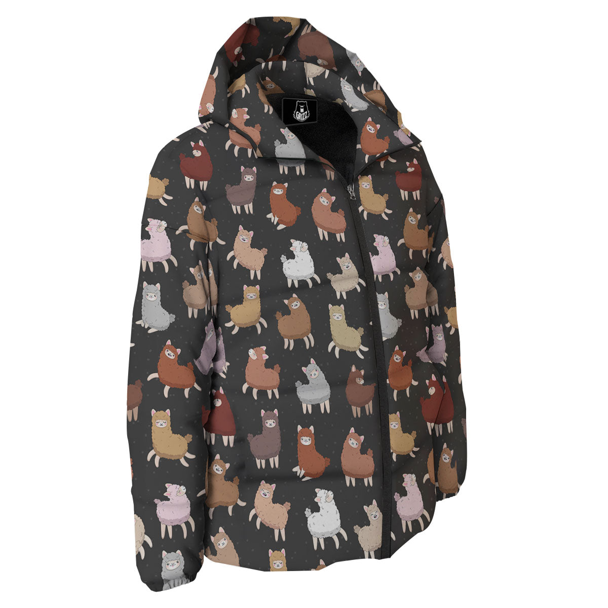 Happy Llama Print Pattern Down Jacket-grizzshop