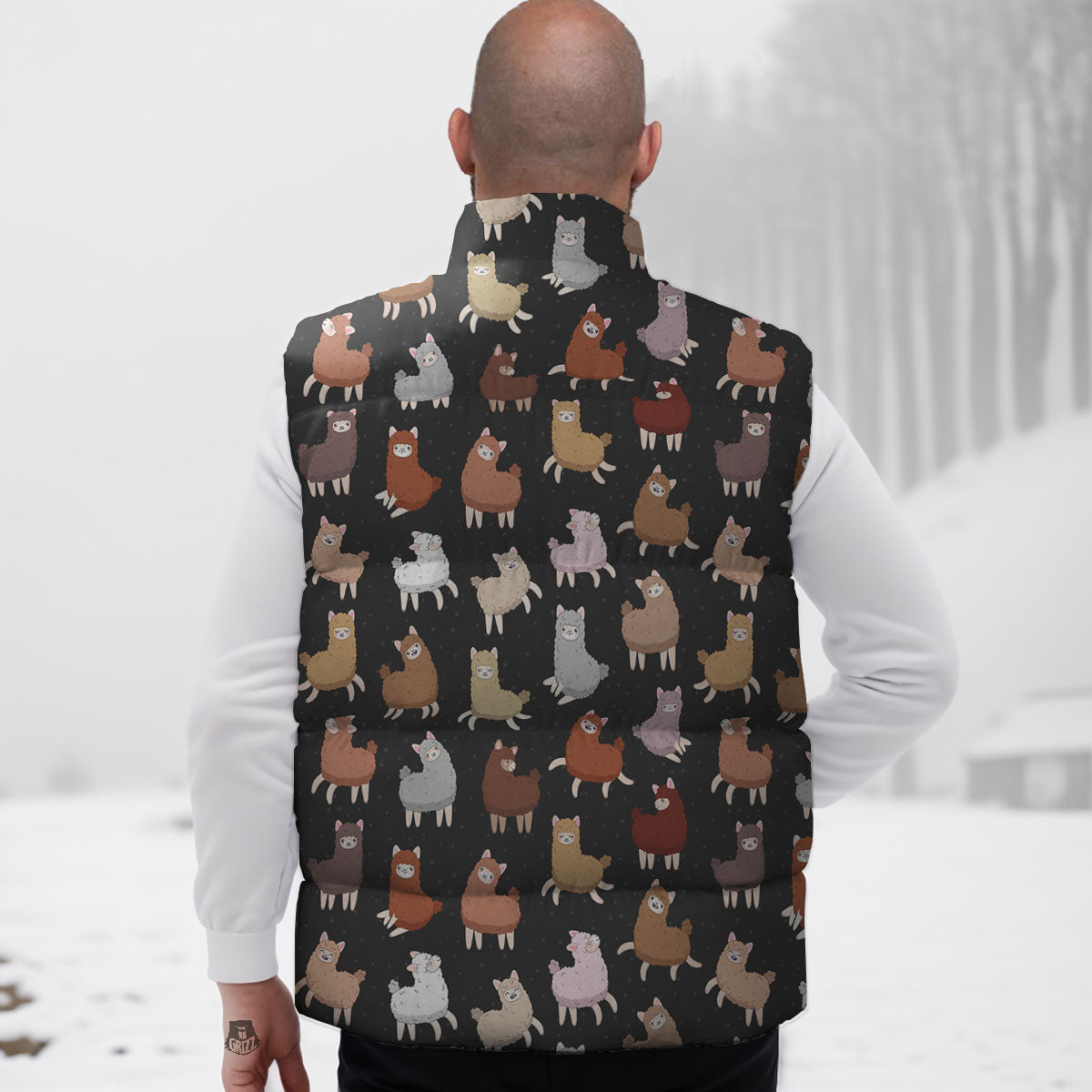 Happy Llama Print Pattern Down Vest-grizzshop