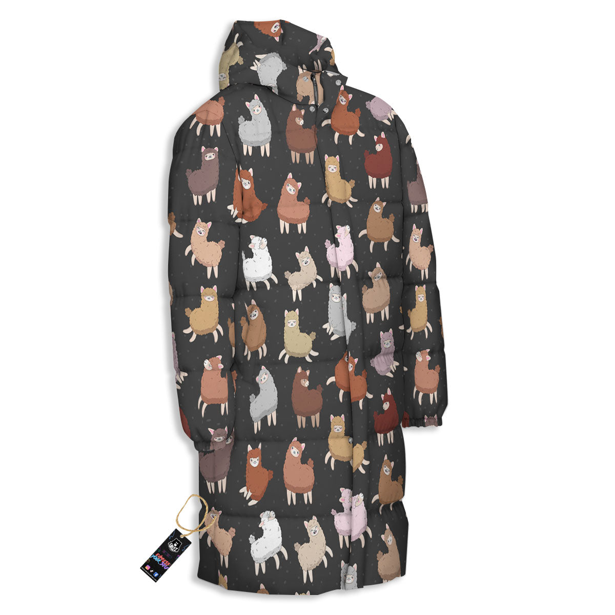 Happy Llama Print Pattern Long Down Jacket-grizzshop