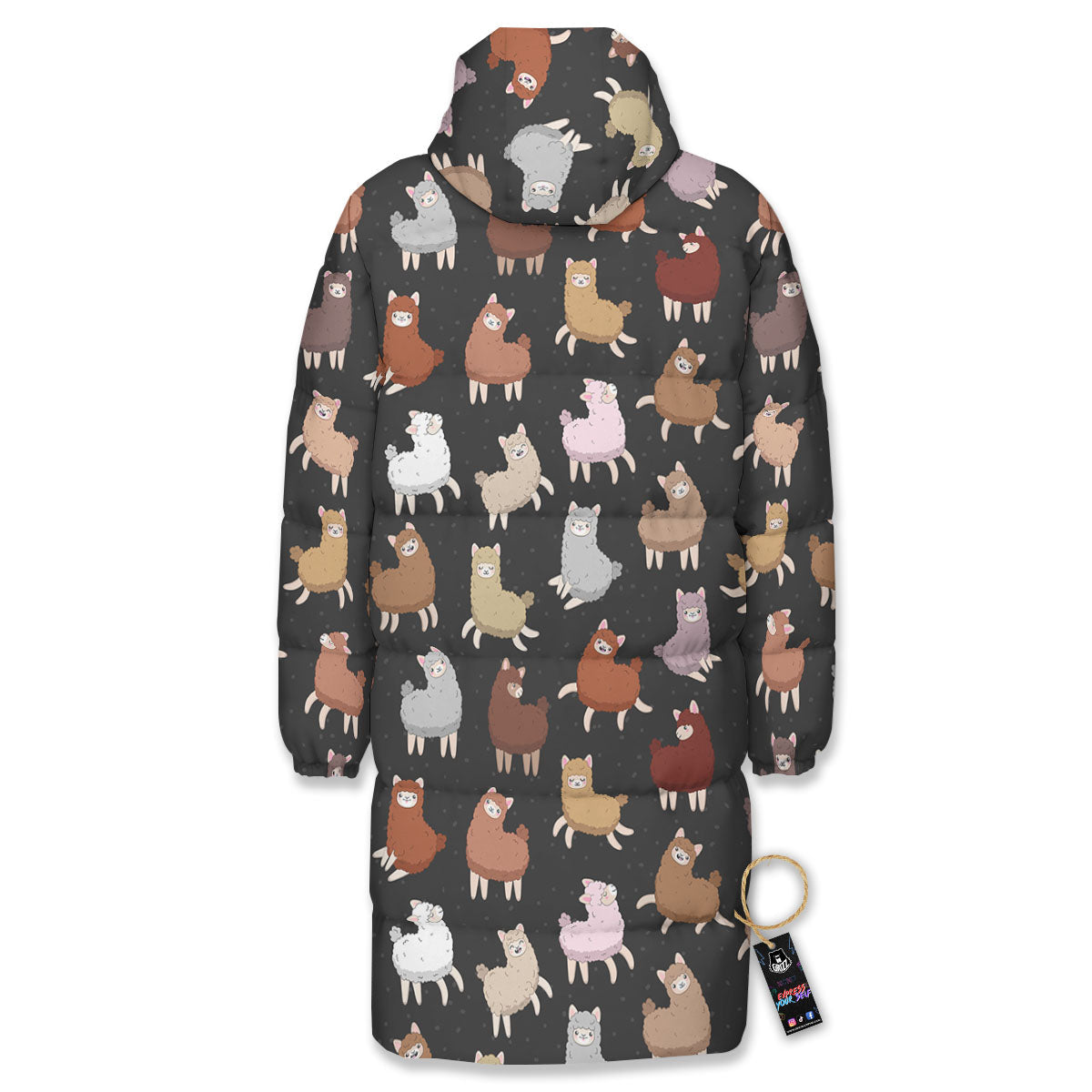 Happy Llama Print Pattern Long Down Jacket-grizzshop