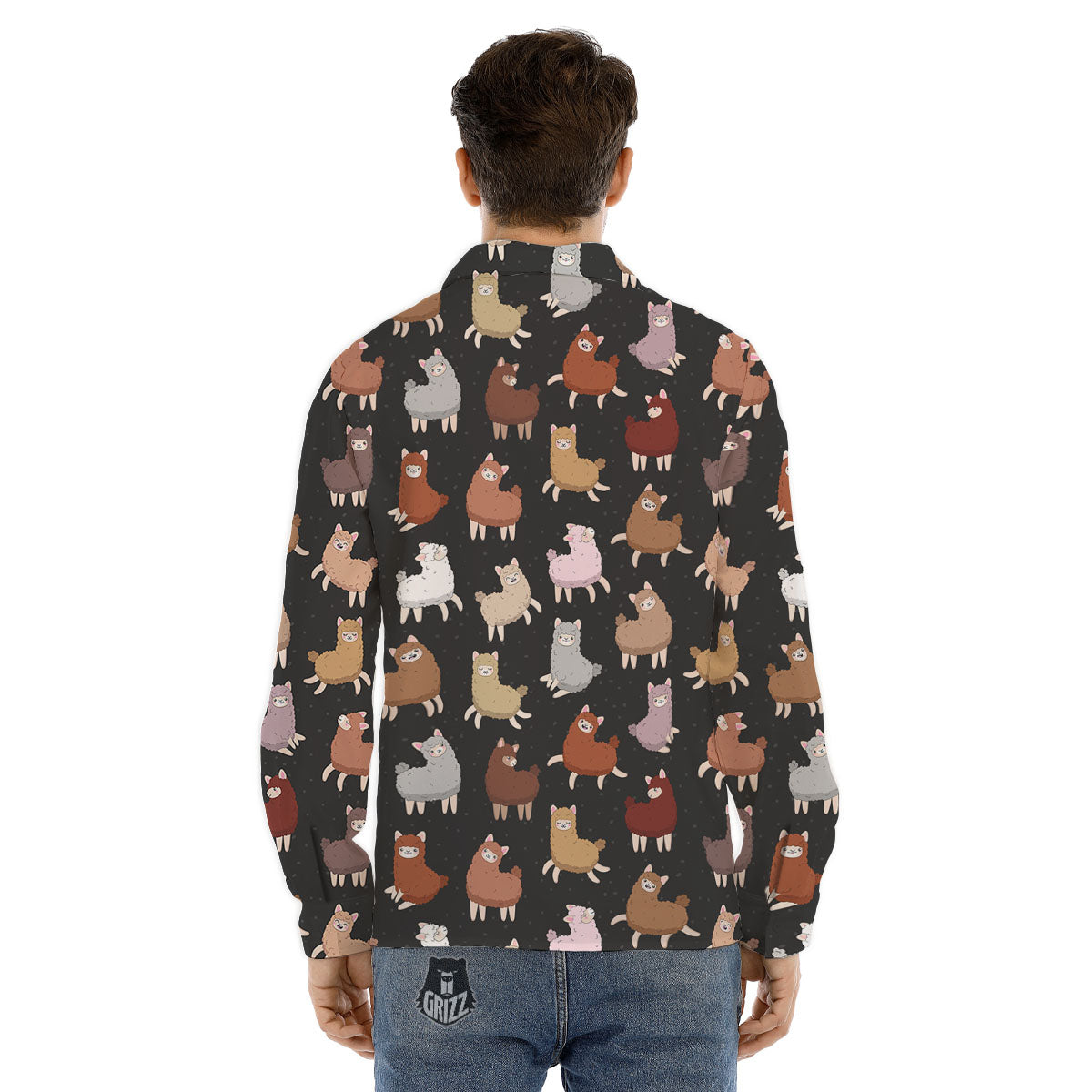 Happy Llama Print Pattern Men's Dress Shirts-grizzshop