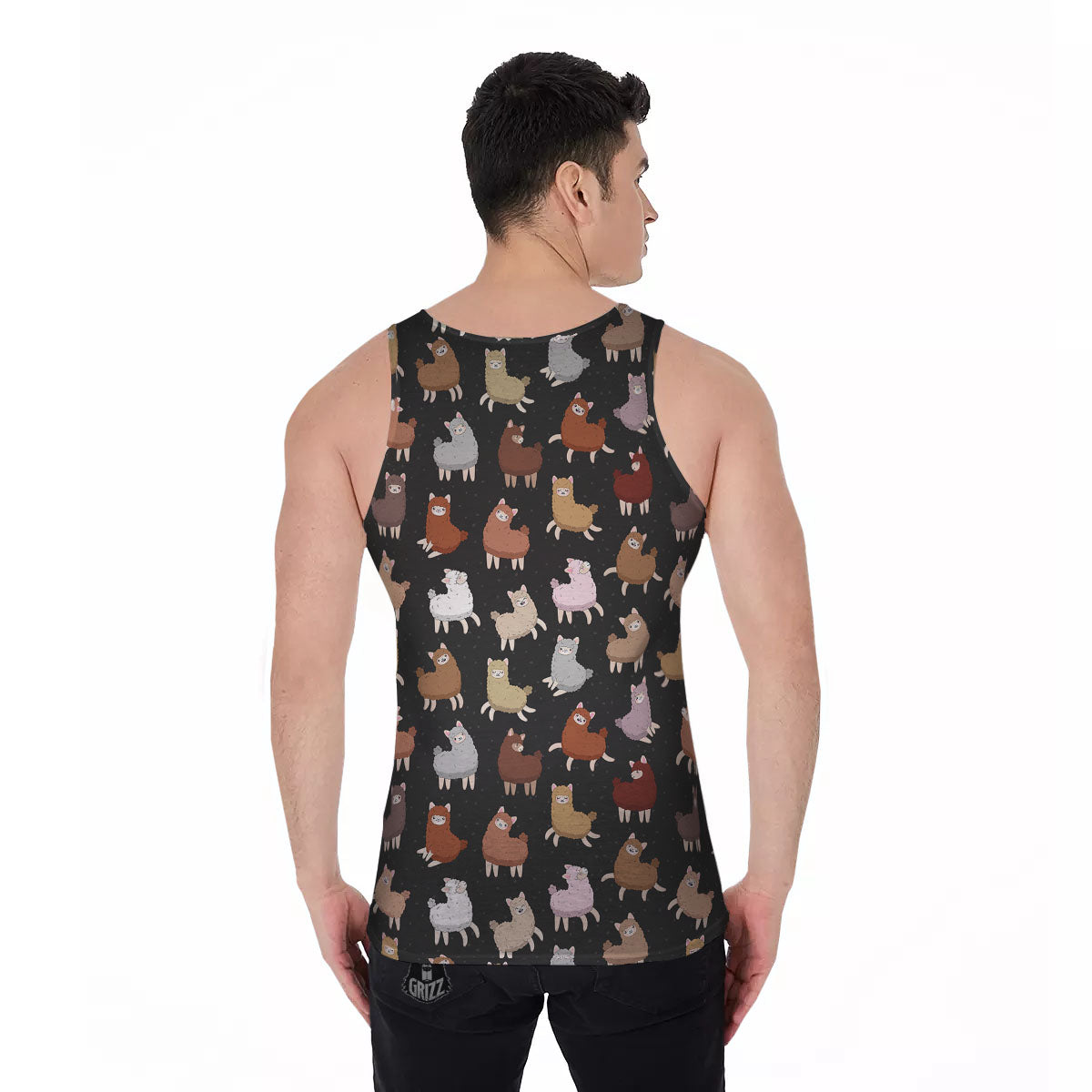 Happy Llama Print Pattern Men's Tank Top-grizzshop