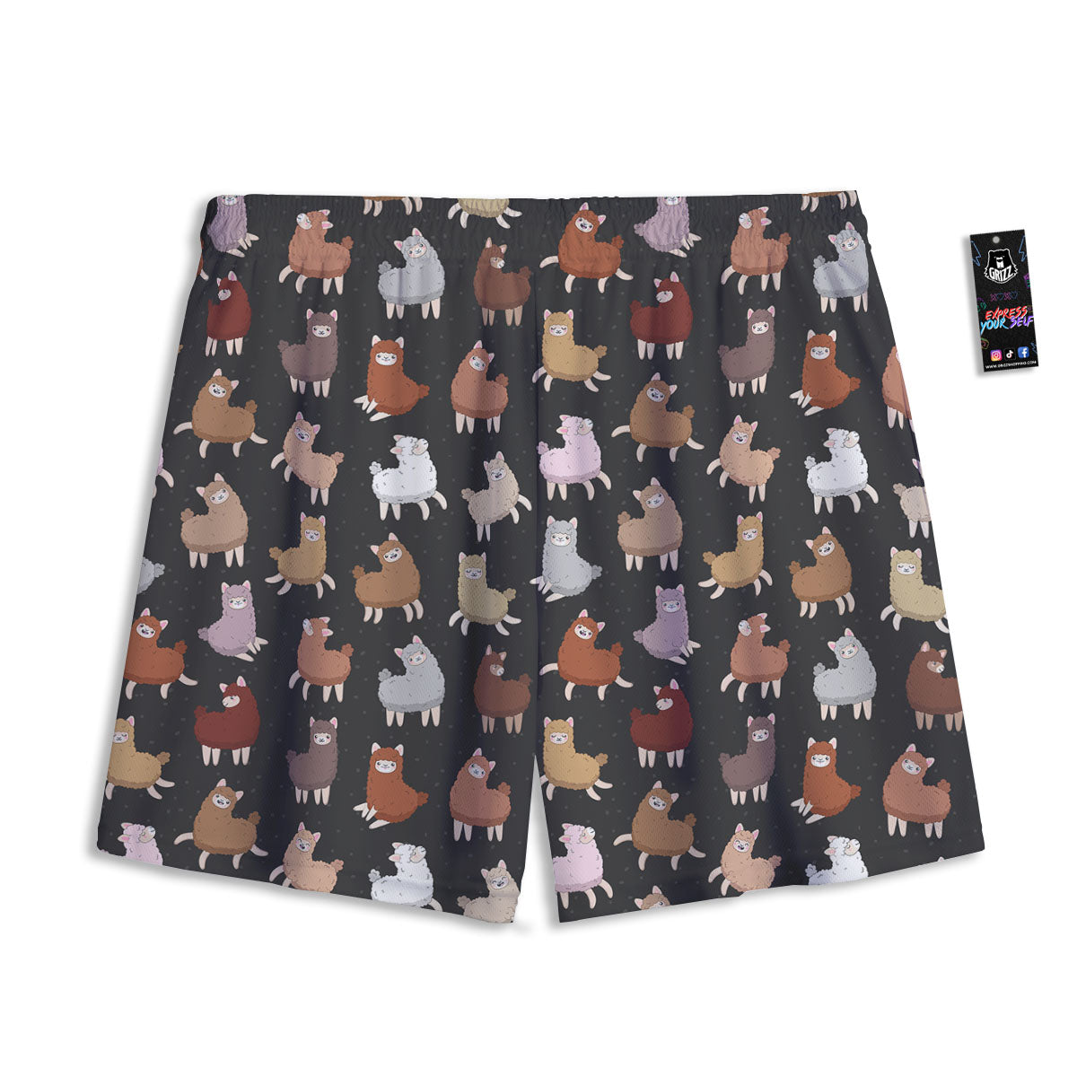Happy Llama Print Pattern Mesh Shorts-grizzshop