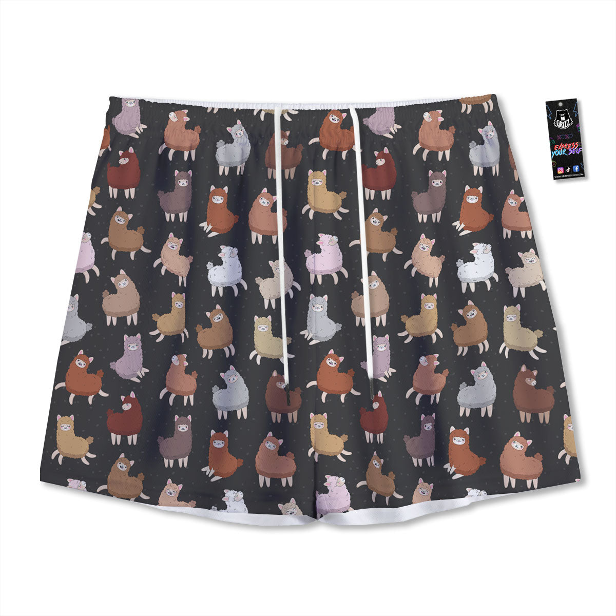 Happy Llama Print Pattern Mesh Shorts-grizzshop