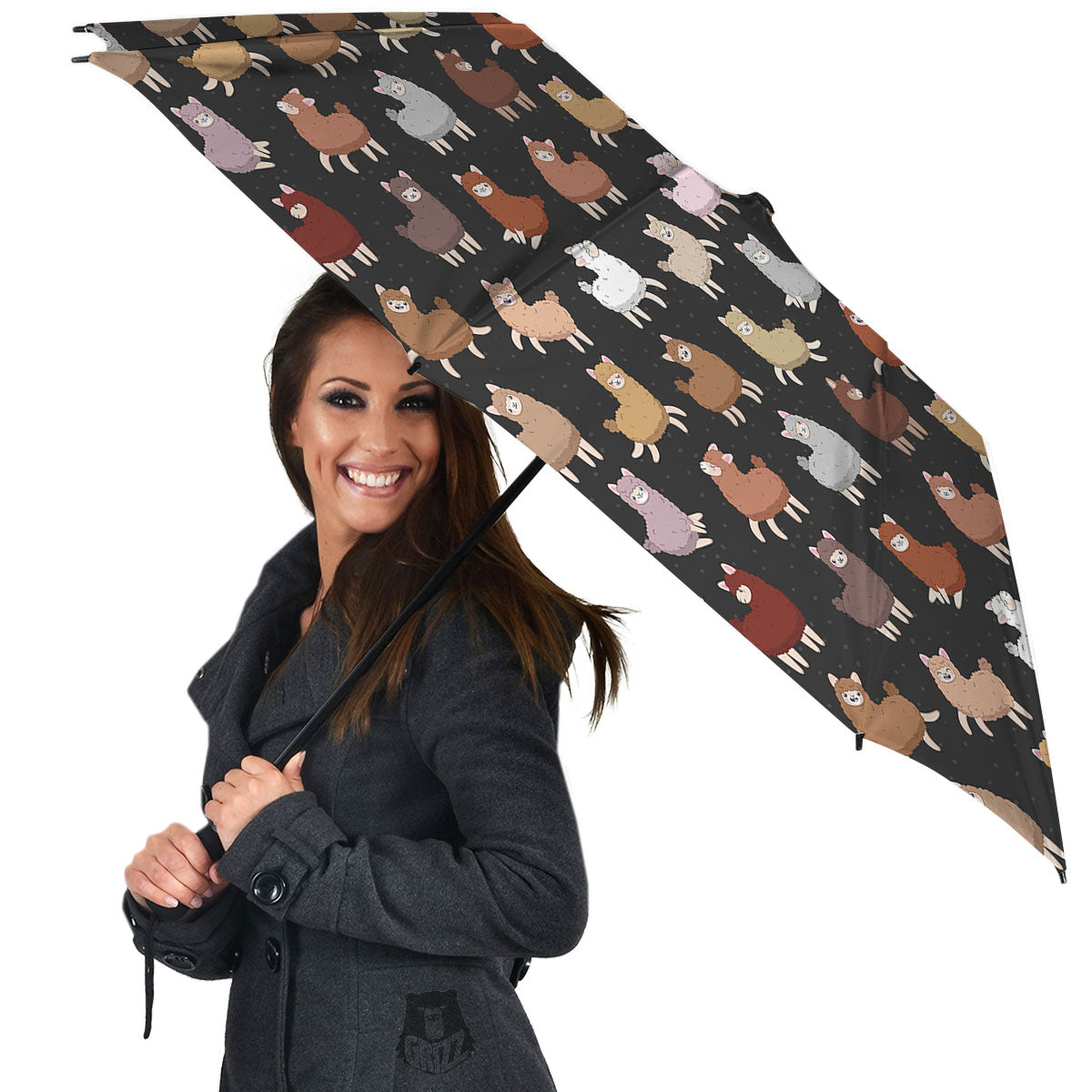 Happy Llama Print Pattern Umbrella-grizzshop