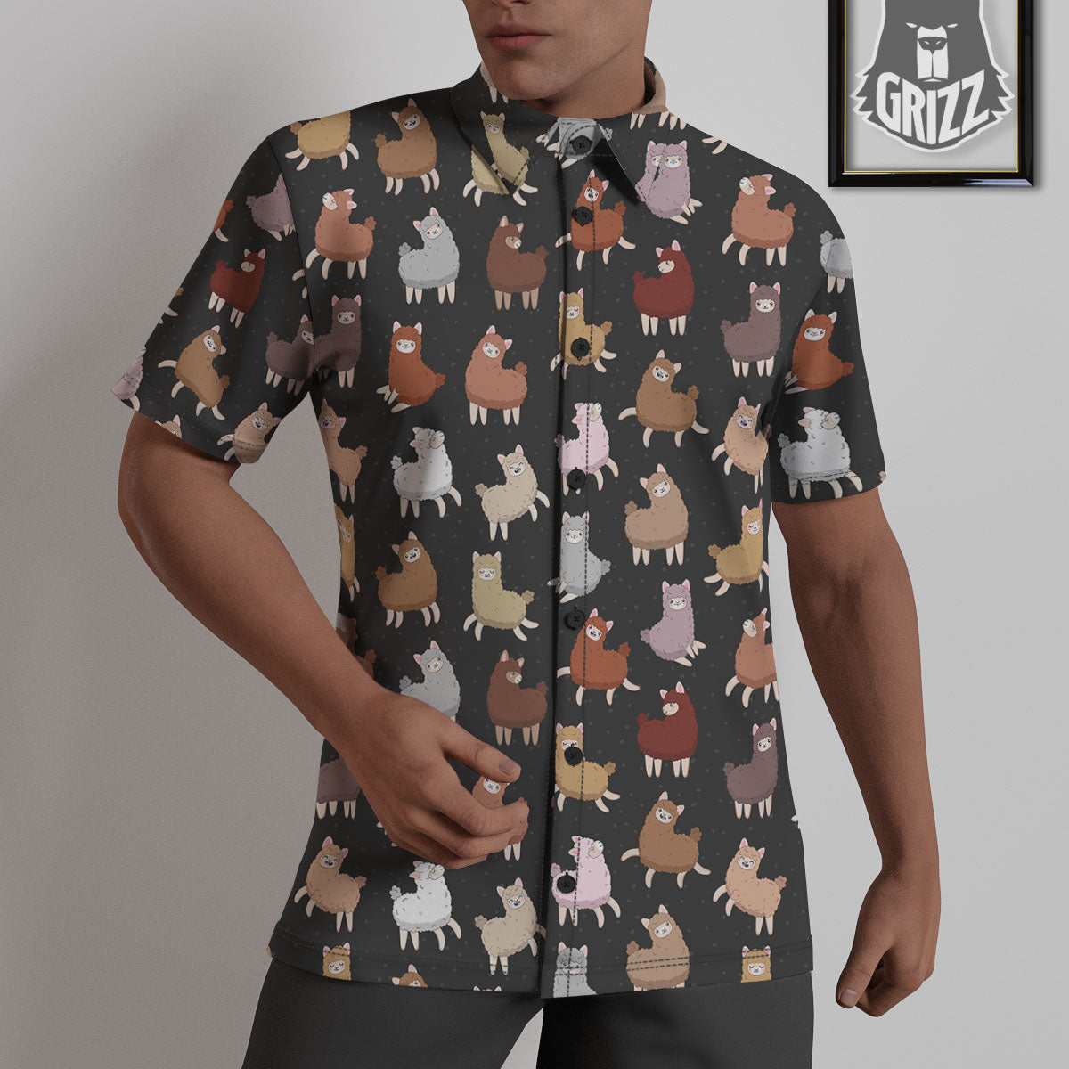 Happy Llama Print Pattern Untucked Shirts-grizzshop
