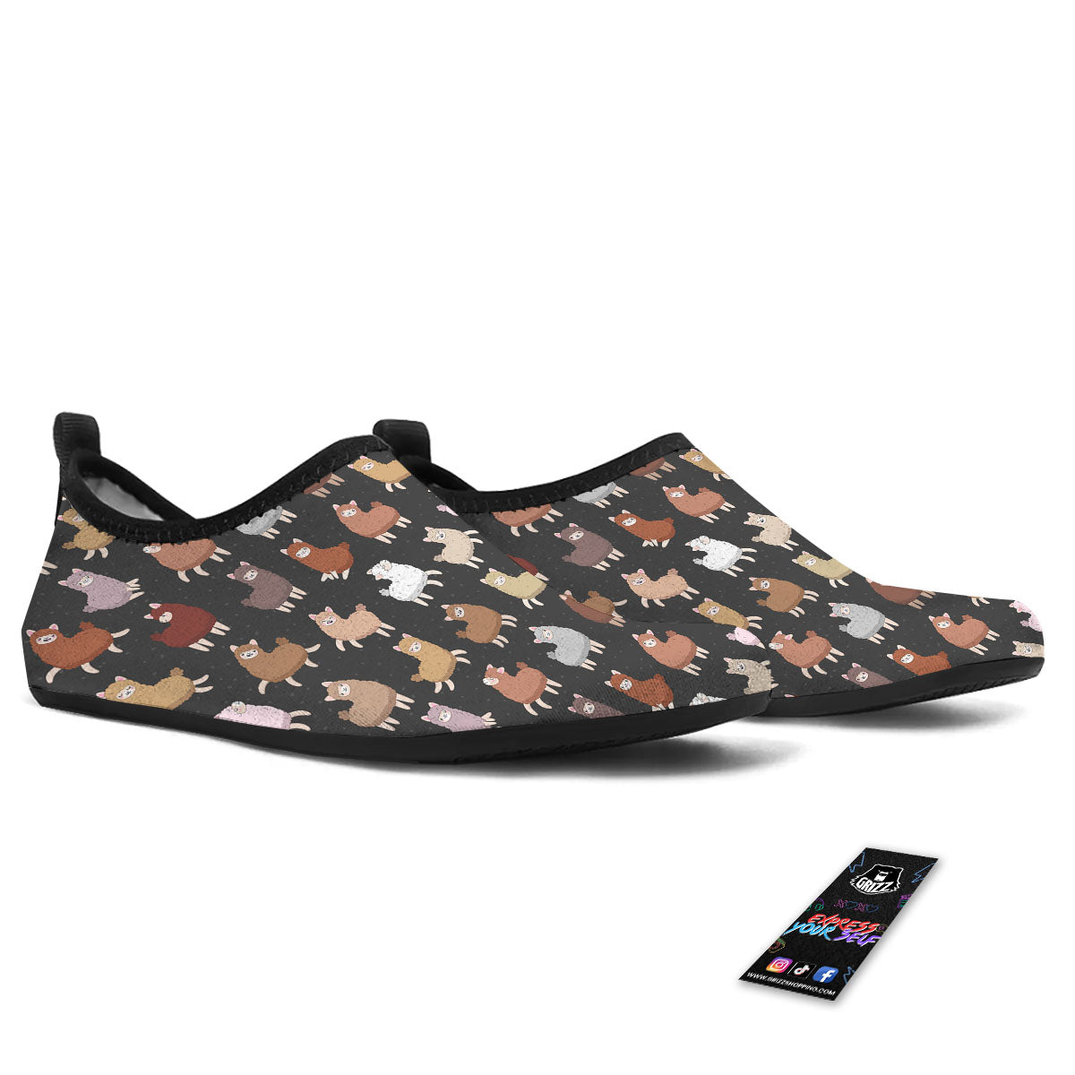 Happy Llama Print Pattern Water Shoes-grizzshop