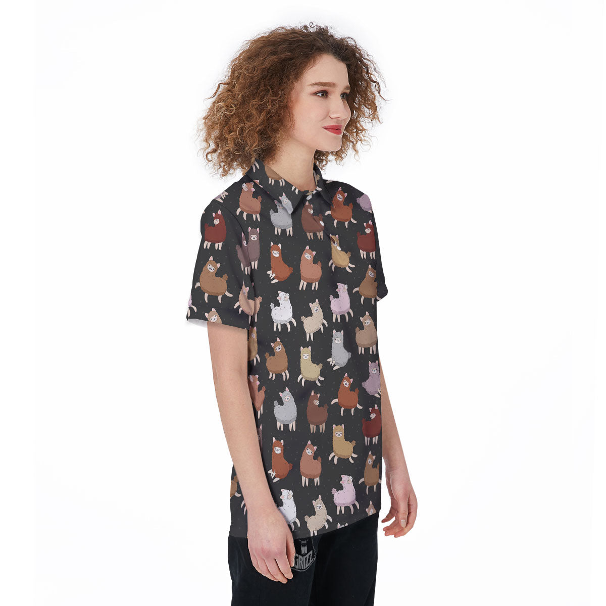 Happy Llama Print Pattern Women's Golf Shirts-grizzshop