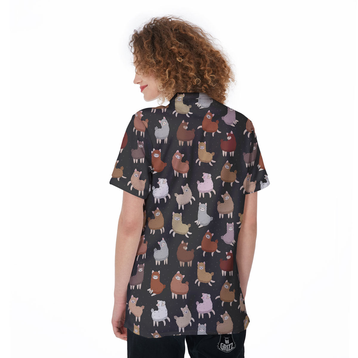 Happy Llama Print Pattern Women's Golf Shirts-grizzshop