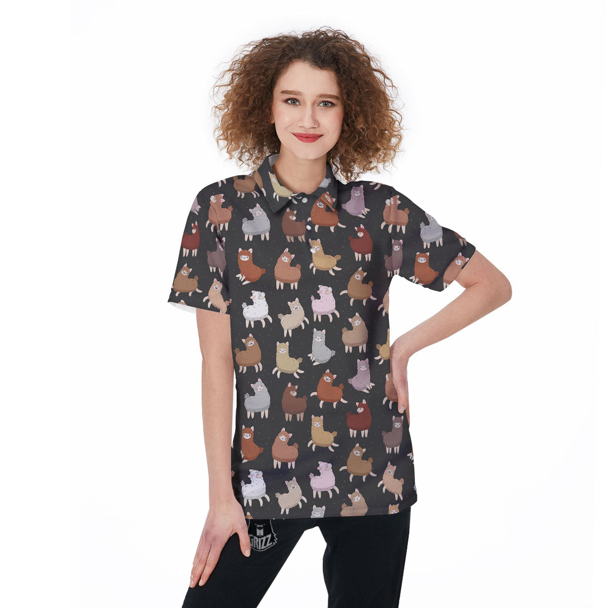 Happy Llama Print Pattern Women's Golf Shirts-grizzshop