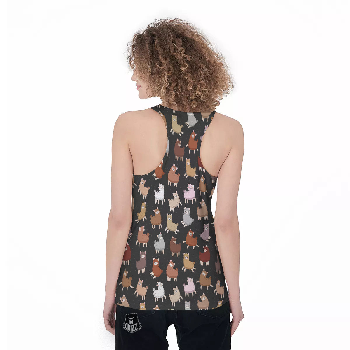 Happy Llama Print Pattern Women's Racerback Tank Top-grizzshop