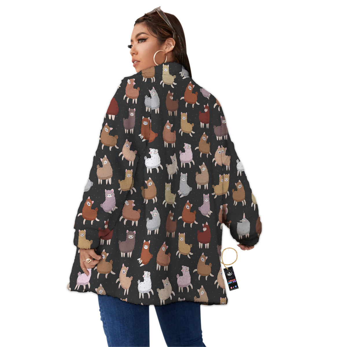 Happy Llama Print Pattern Women's Sherpa Jacket-grizzshop