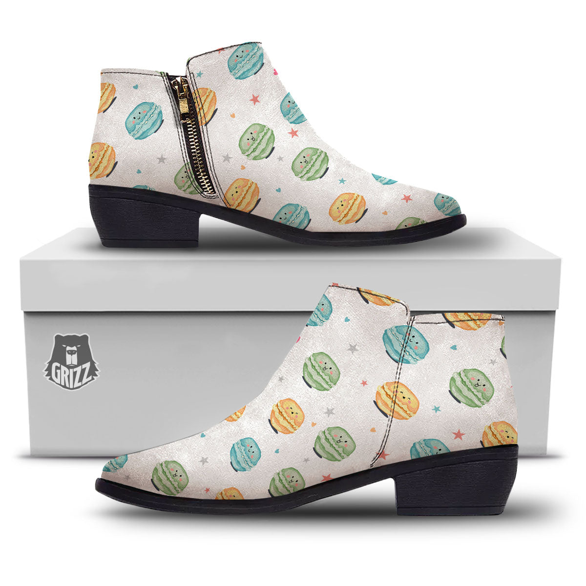 Happy Macarons Print Pattern Ankle Boots-grizzshop