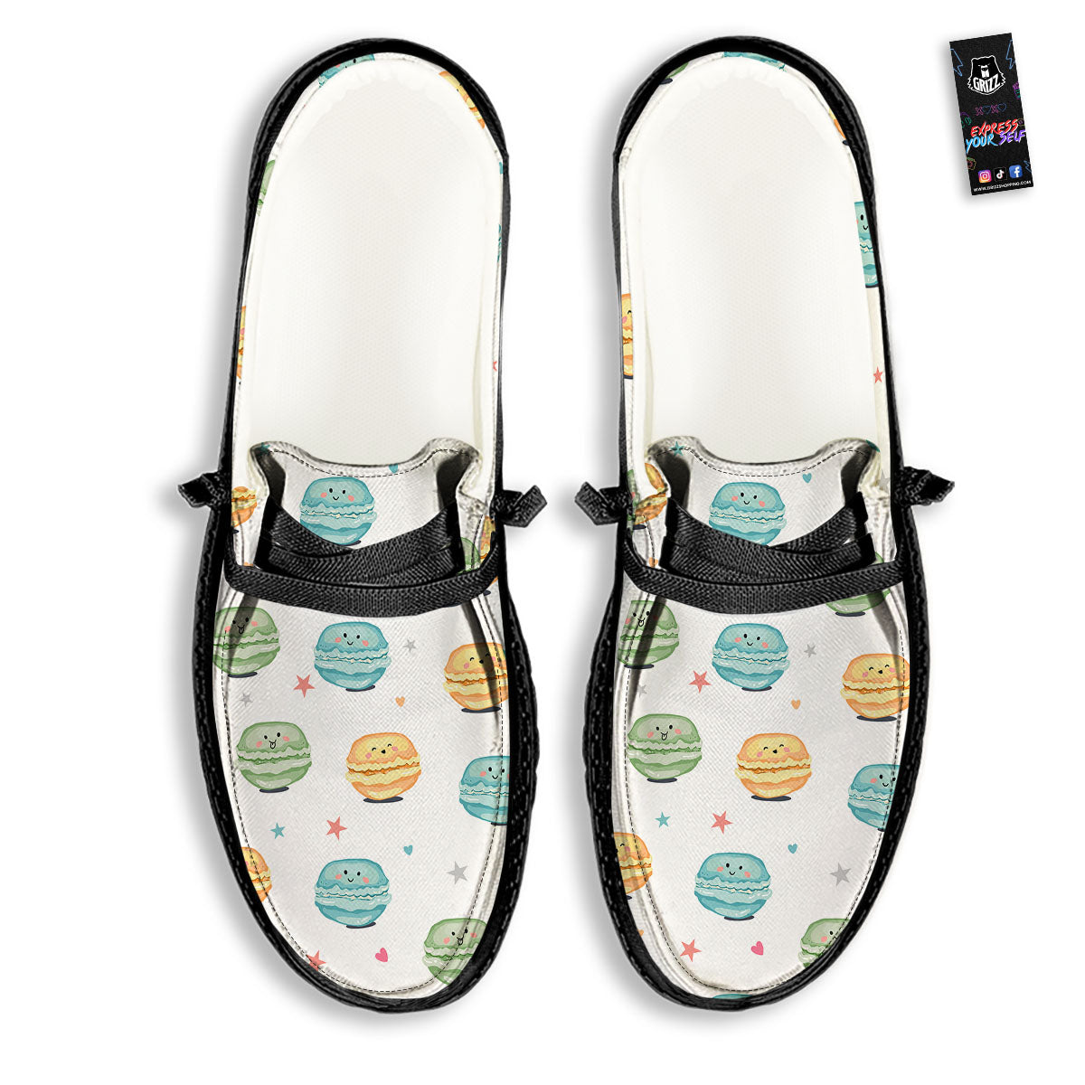Happy Macarons Print Pattern Black Loafers-grizzshop