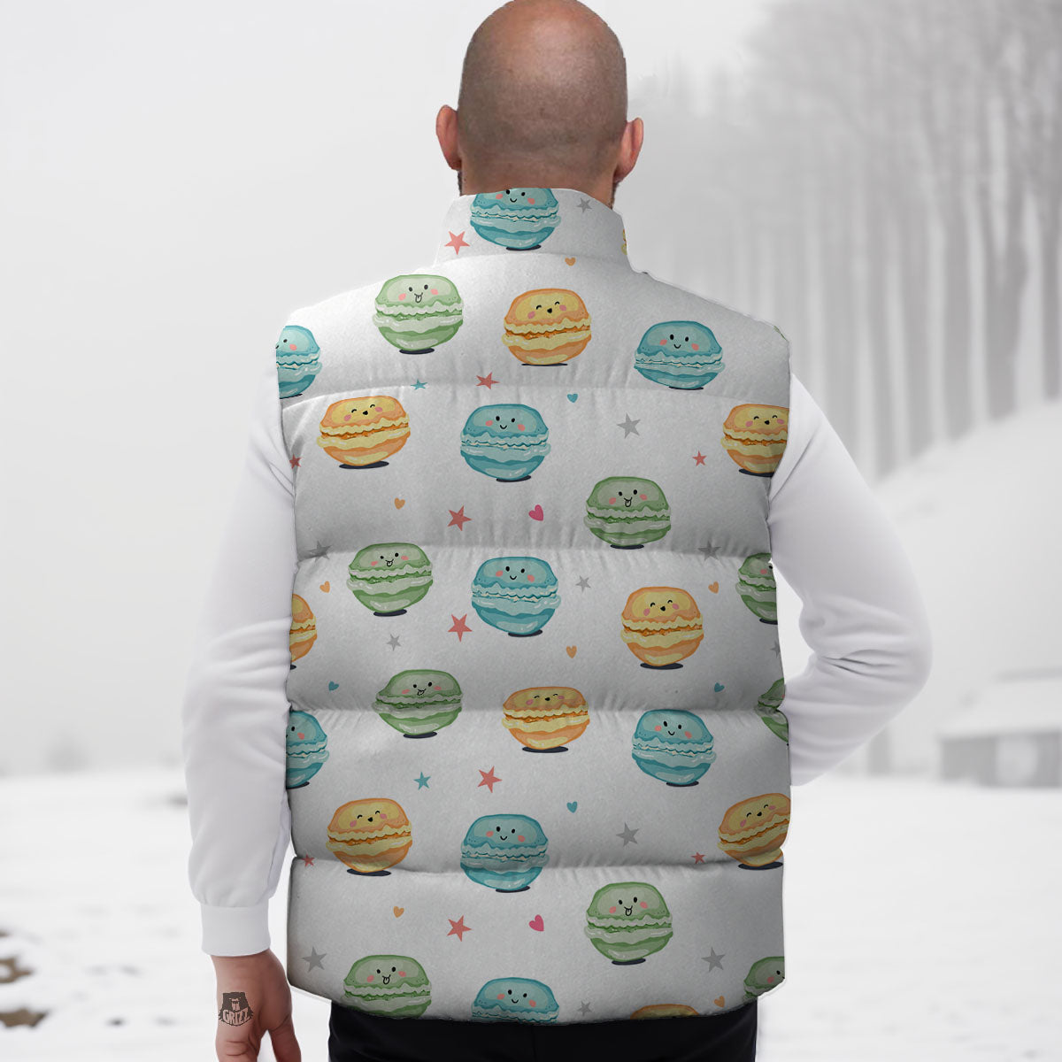 Happy Macarons Print Pattern Down Vest-grizzshop
