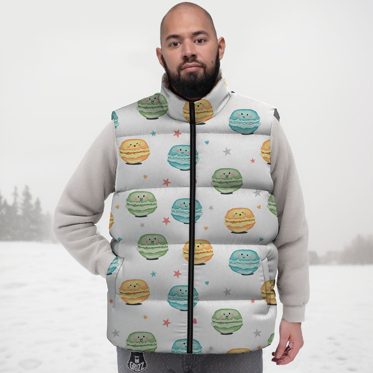 Happy Macarons Print Pattern Down Vest-grizzshop