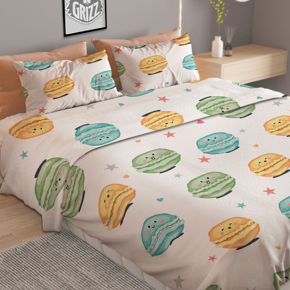 Happy Macarons Print Pattern Duvet Cover Bedding Set-grizzshop