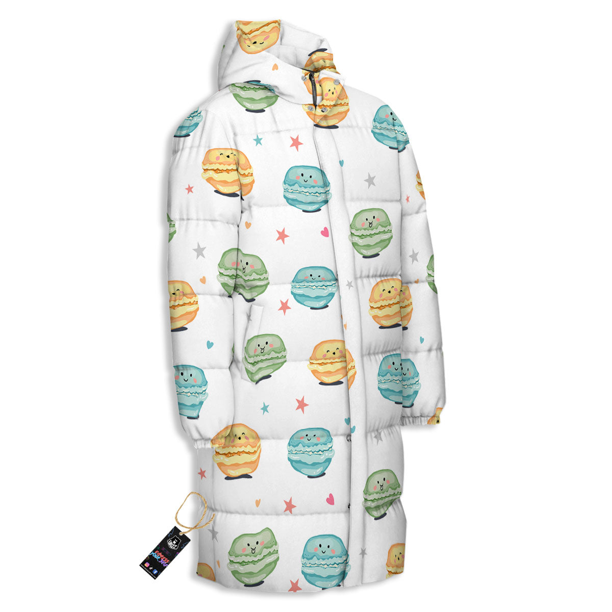 Happy Macarons Print Pattern Long Down Jacket-grizzshop