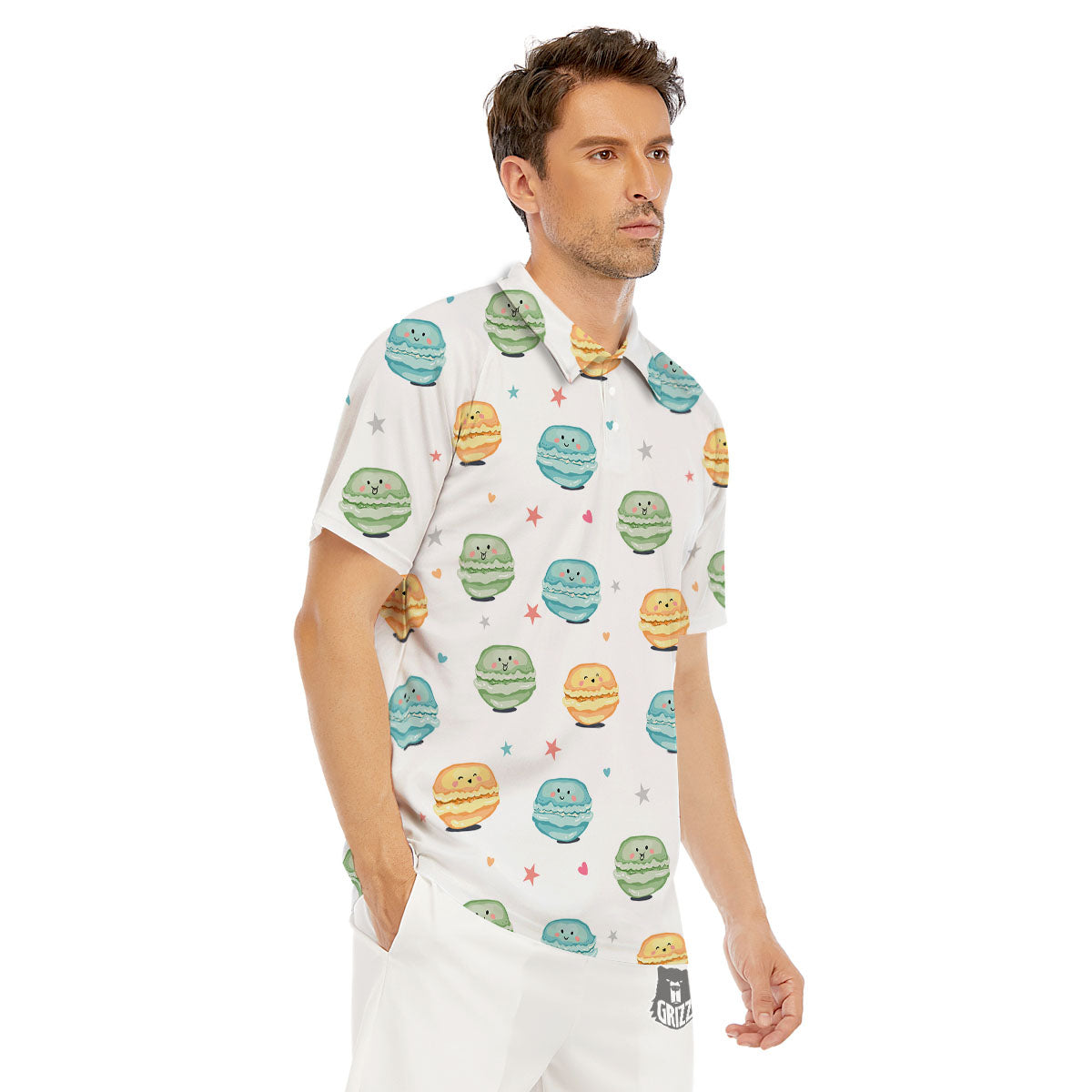 Happy Macarons Print Pattern Men's Golf Shirts-grizzshop