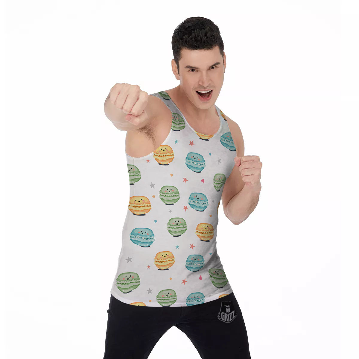 Happy Macarons Print Pattern Men's Tank Top-grizzshop