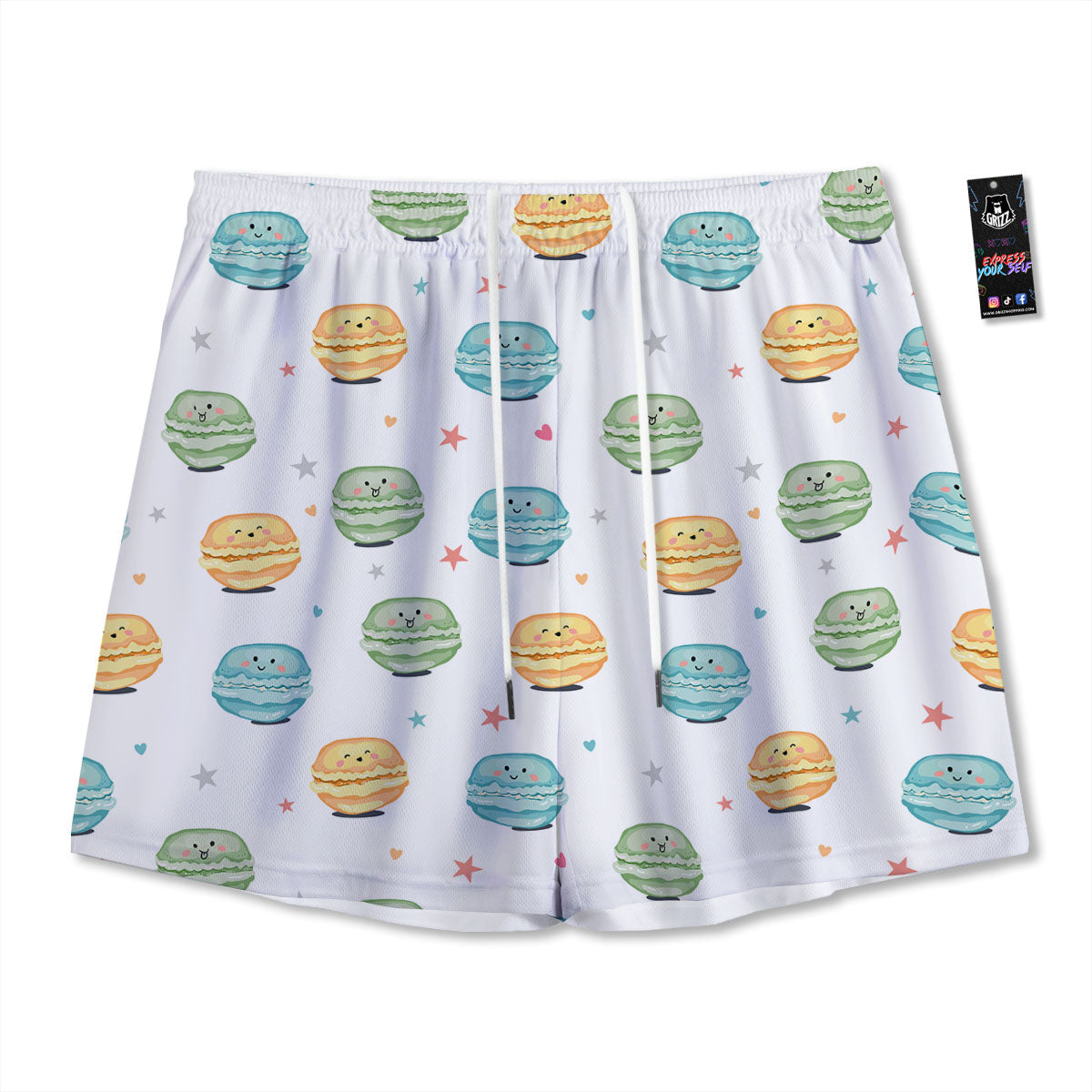 Happy Macarons Print Pattern Mesh Shorts-grizzshop