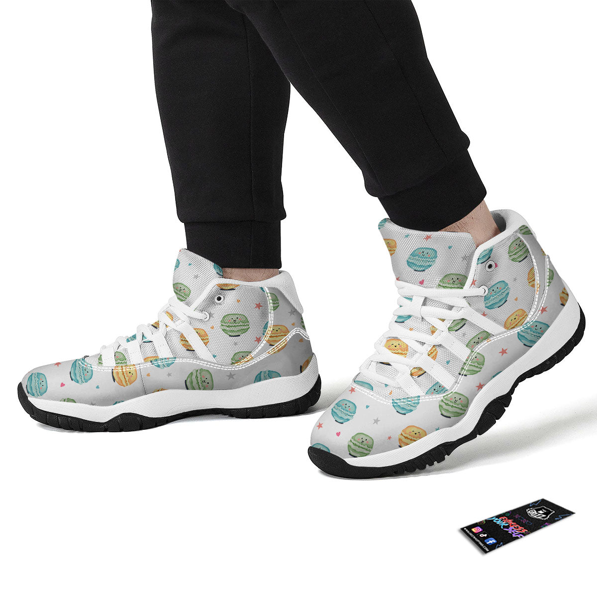 Happy Macarons Print Pattern White Bball Shoes-grizzshop