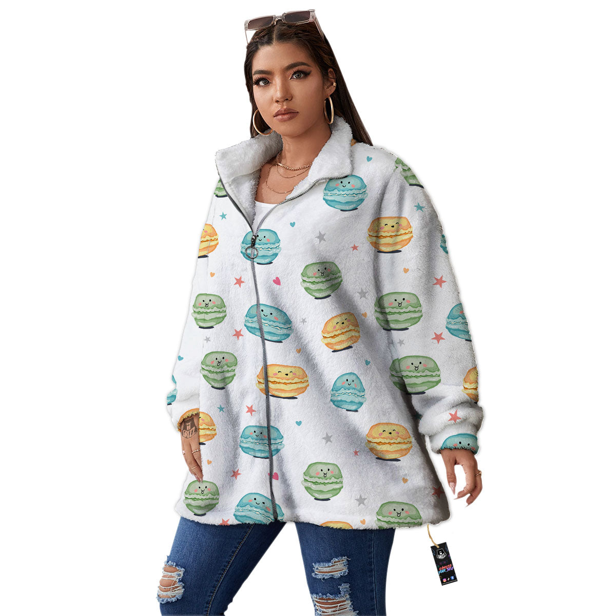 Happy Macarons Print Pattern Women's Sherpa Jacket-grizzshop