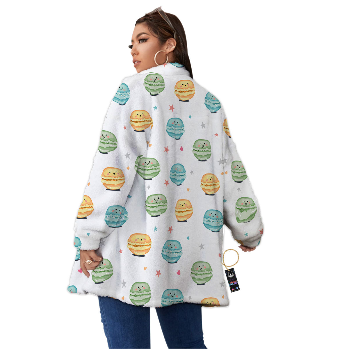 Happy Macarons Print Pattern Women's Sherpa Jacket-grizzshop