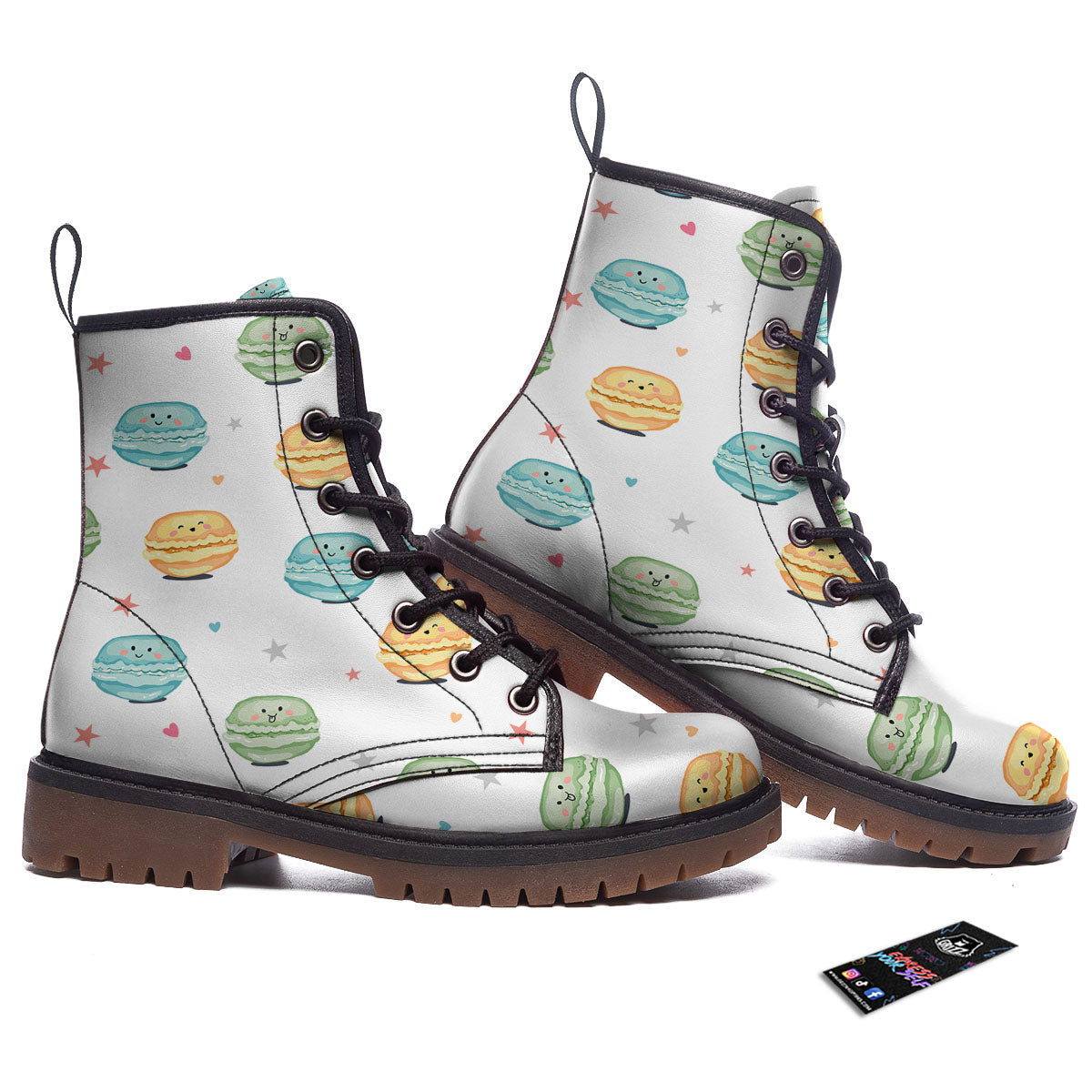 Happy Macarons Print Pattern Work Boots-grizzshop