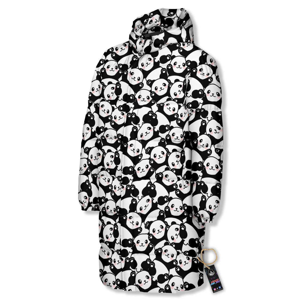 Happy Panda Cute Print Pattern Long Down Jacket-grizzshop