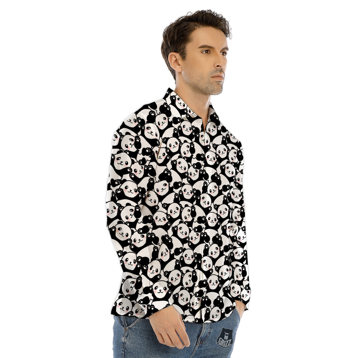 Happy Panda Cute Print Pattern Men's Dress Shirts-grizzshop
