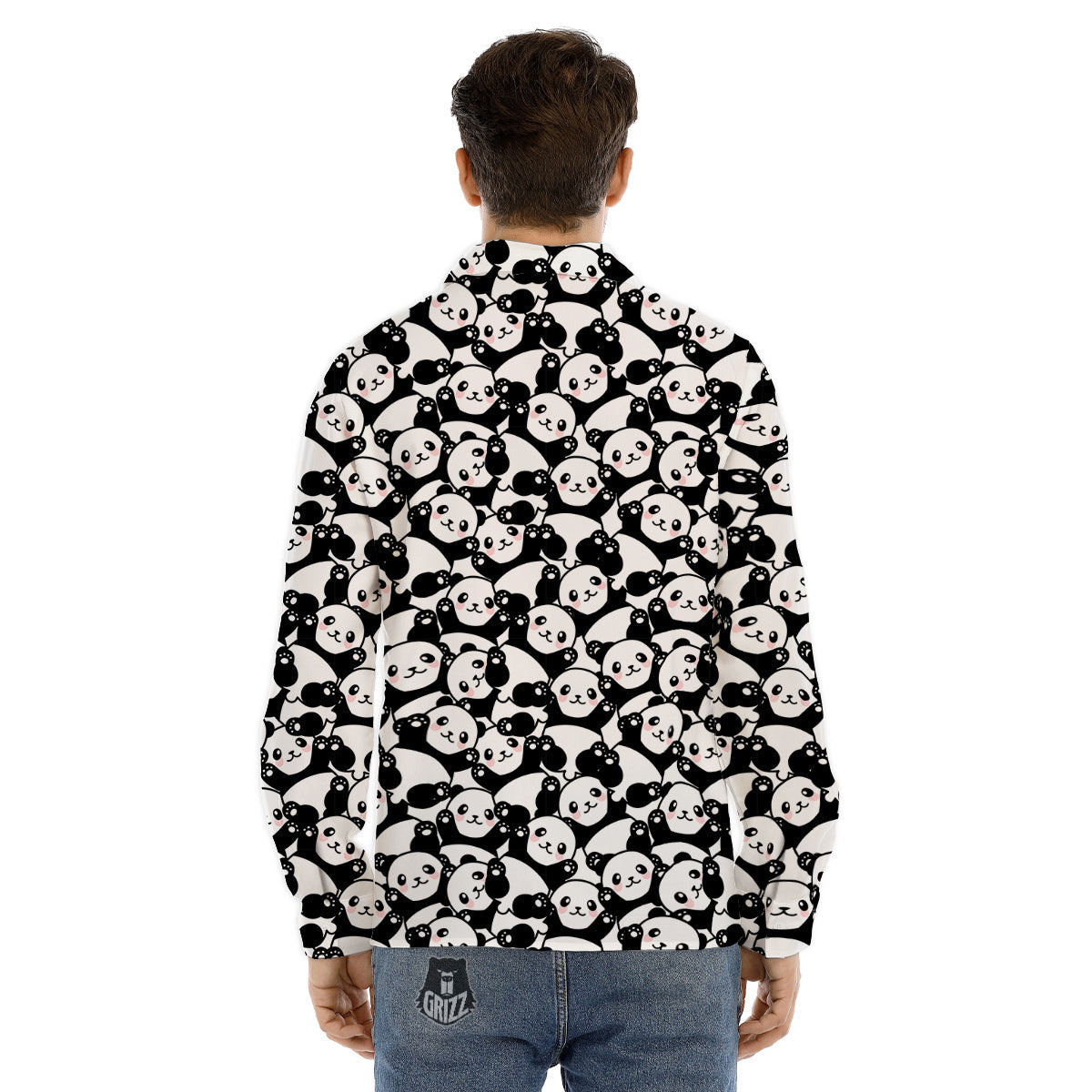 Happy Panda Cute Print Pattern Men's Dress Shirts-grizzshop