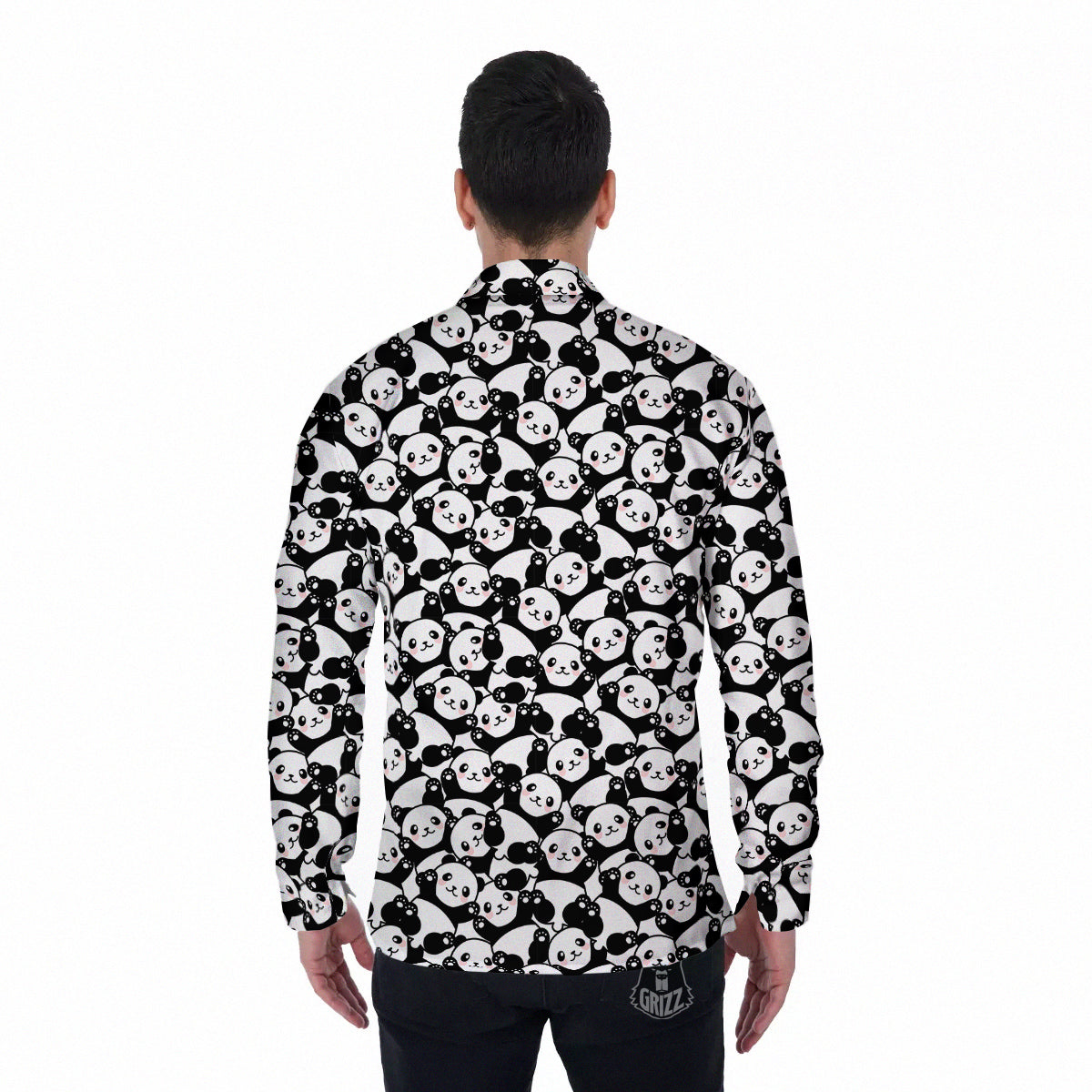 Happy Panda Cute Print Pattern Men's Long Sleeve Shirts-grizzshop