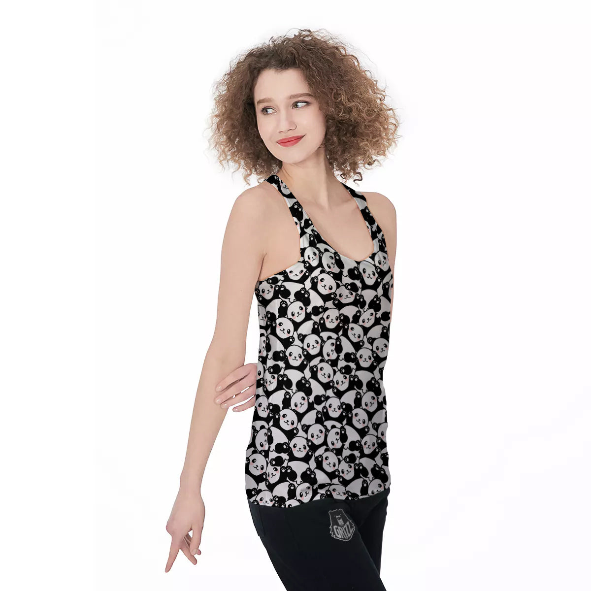 Happy Panda Cute Print Pattern Women's Racerback Tank Top-grizzshop
