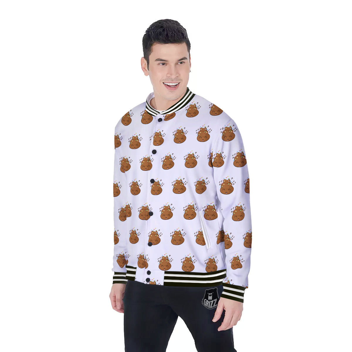 Happy Poop Print Pattern Baseball Jacket-grizzshop