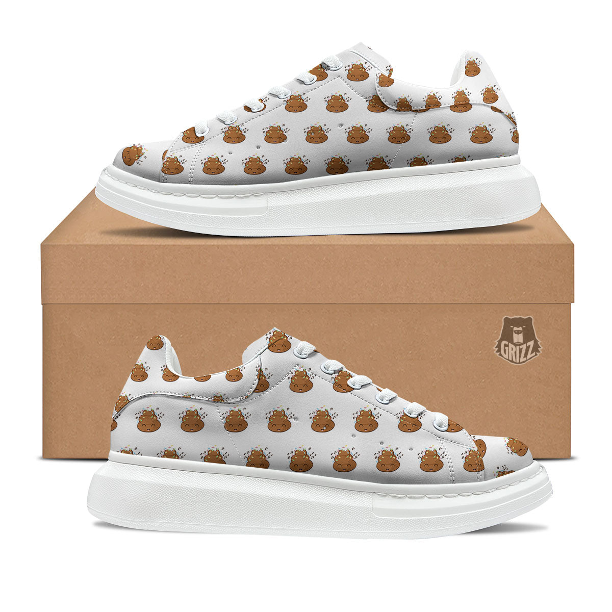 Happy Poop Print Pattern Platform Shoes-grizzshop