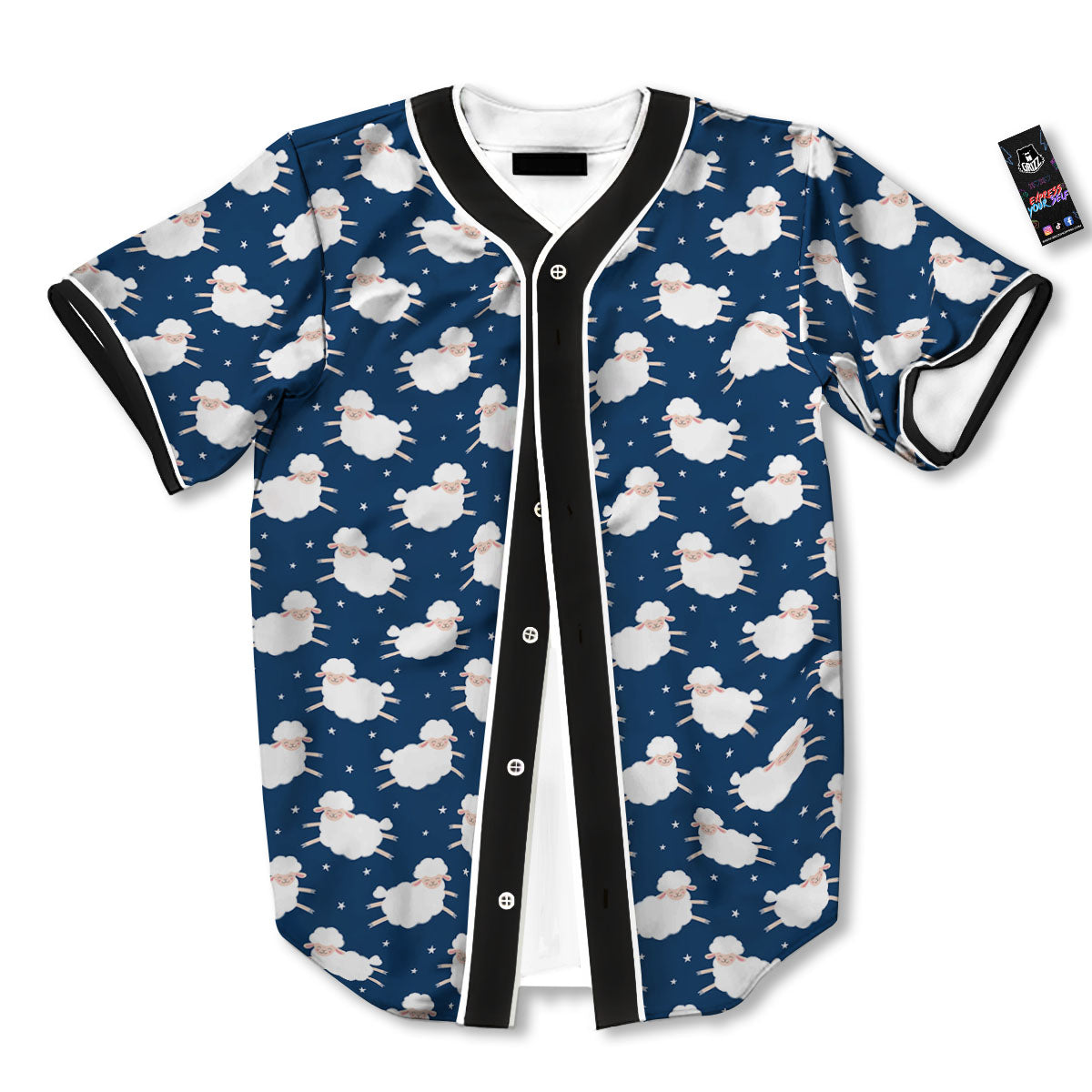 Happy Sheep Print Pattern Baseball Jersey-grizzshop