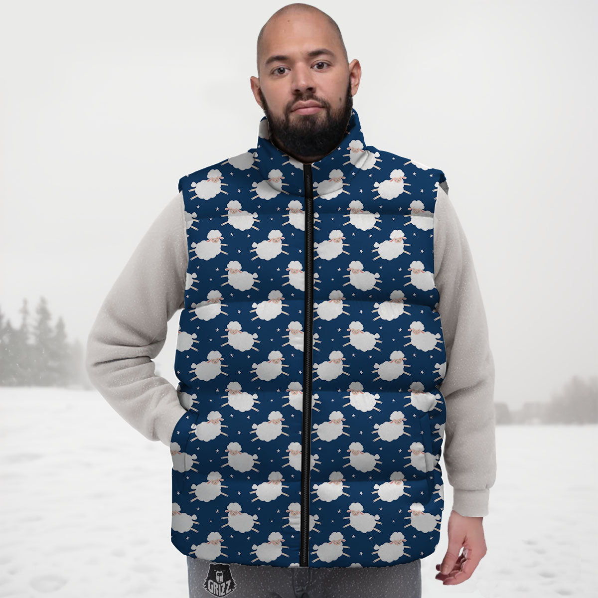 Happy Sheep Print Pattern Down Vest-grizzshop