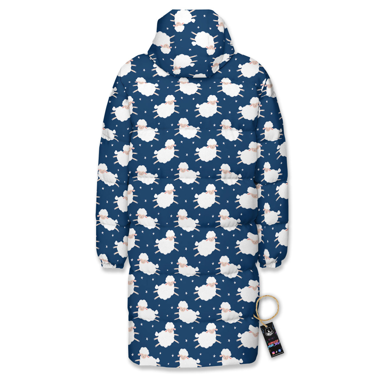 Happy Sheep Print Pattern Long Down Jacket-grizzshop