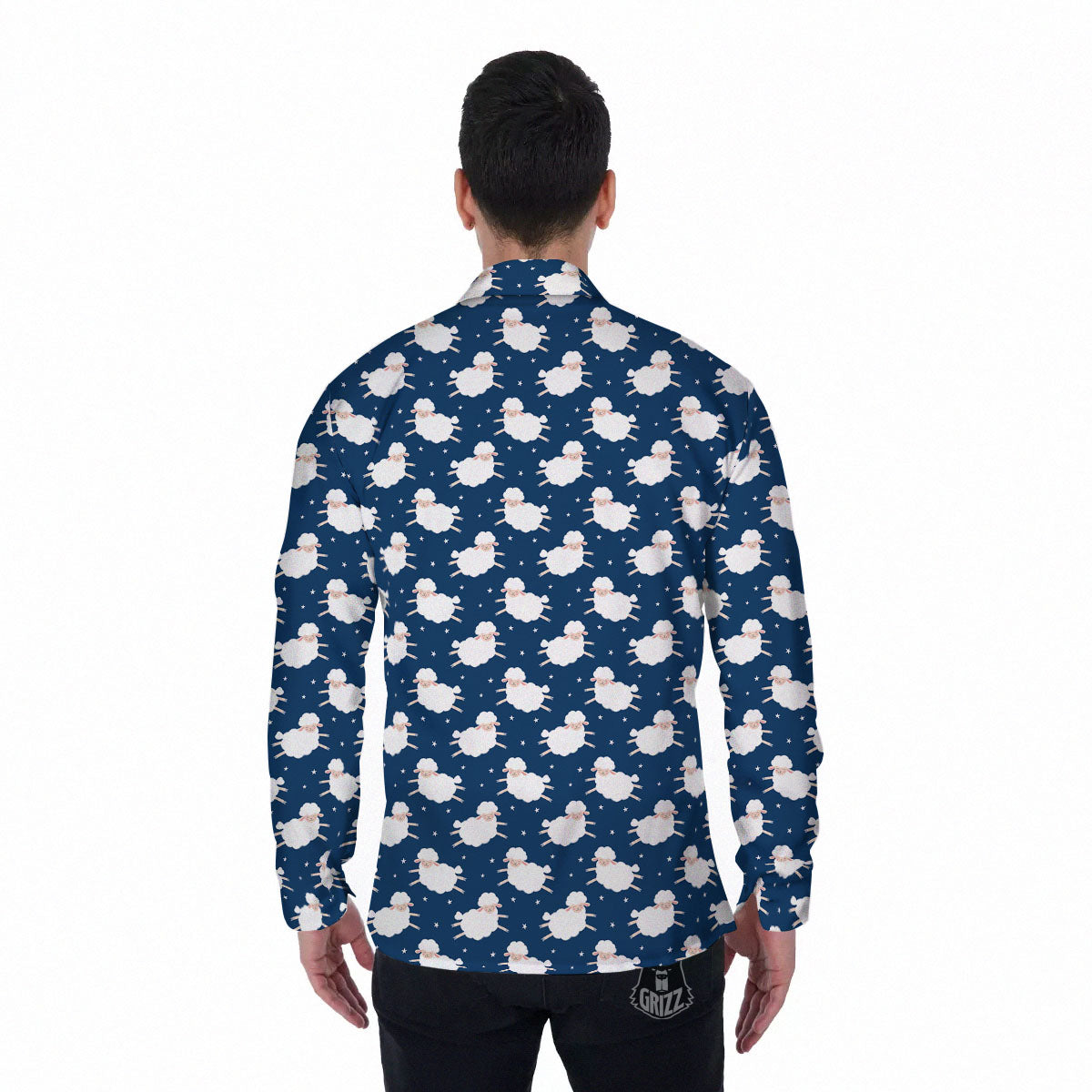 Happy Sheep Print Pattern Men's Long Sleeve Shirts-grizzshop