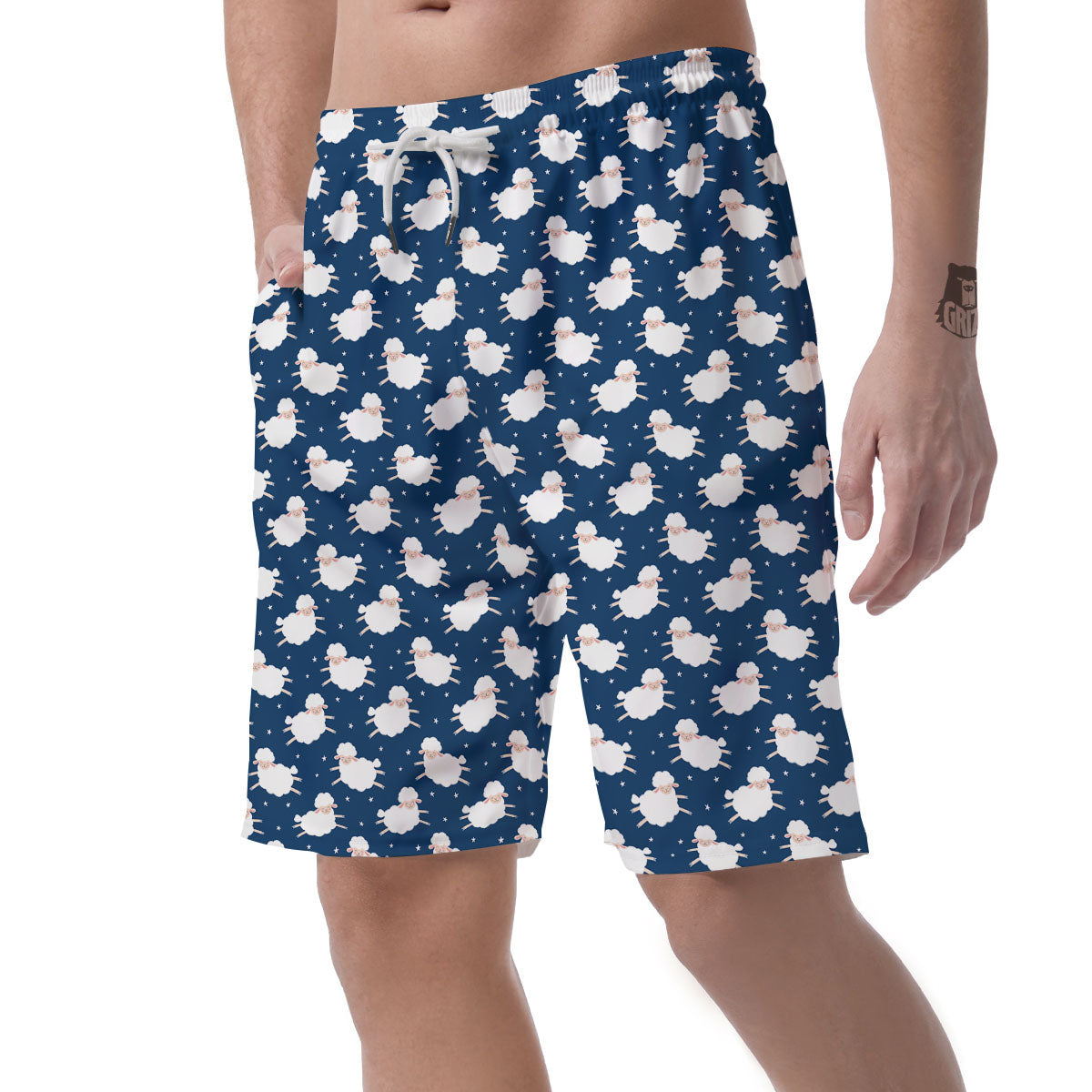 Happy Sheep Print Pattern Men's Shorts-grizzshop