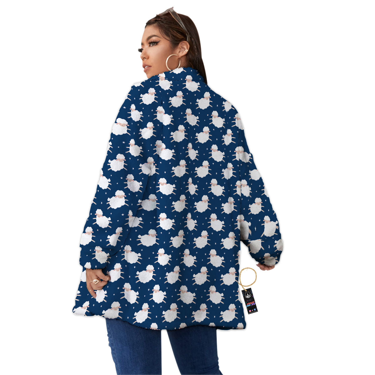 Happy Sheep Print Pattern Women's Sherpa Jacket-grizzshop