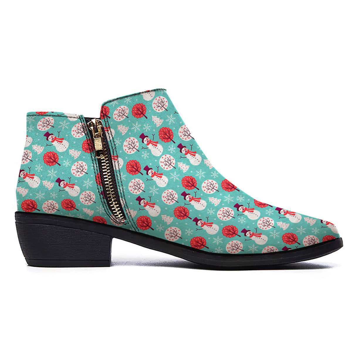 Happy Snowman Print Pattern Ankle Boots-grizzshop