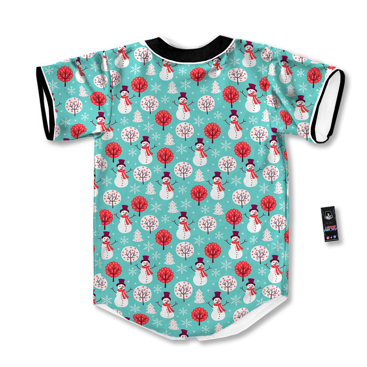 Happy Snowman Print Pattern Baseball Jersey-grizzshop